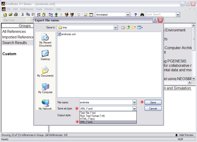 export abstracts from endnote basic